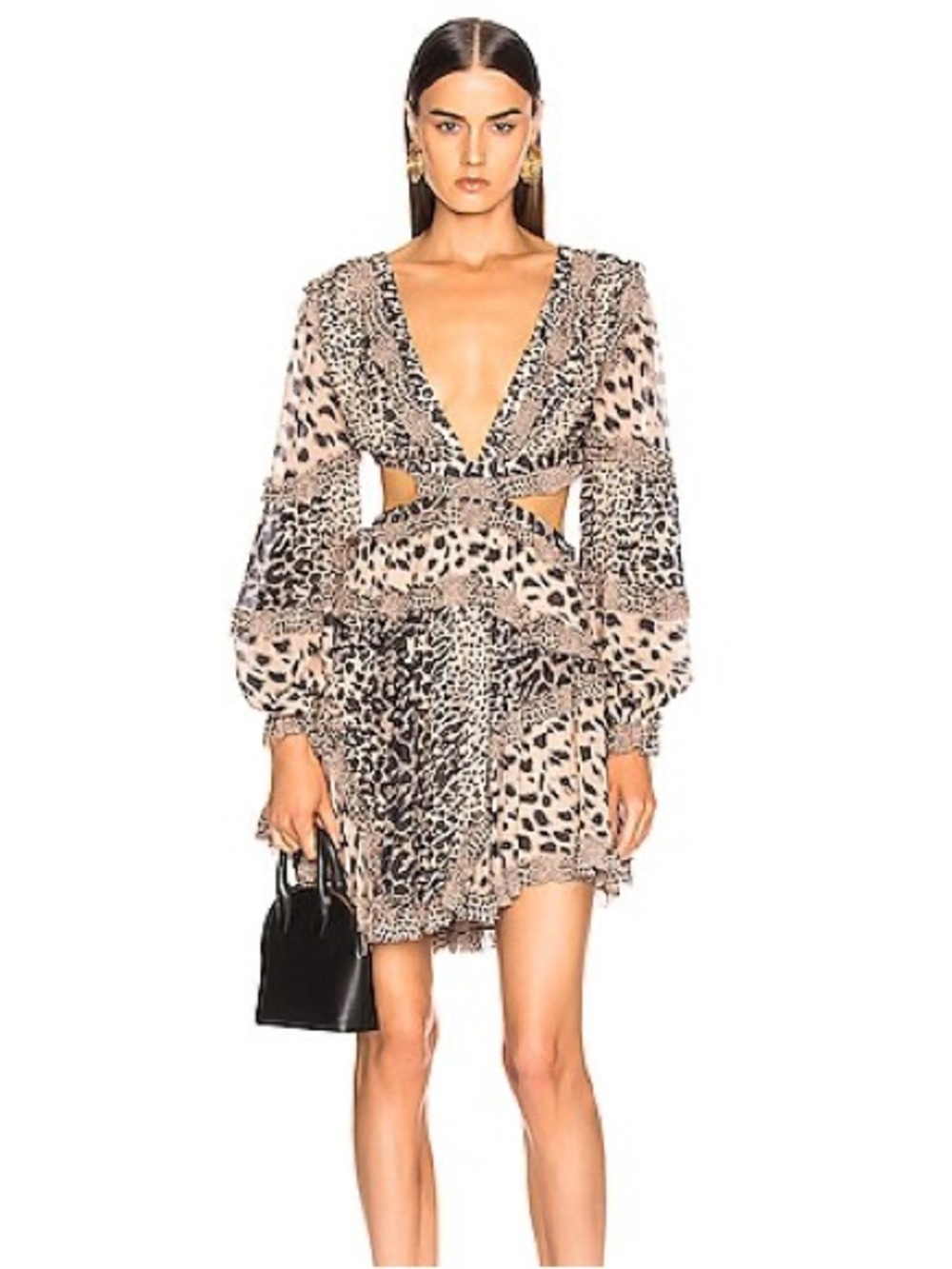 Zimmermann Beige and Black Leopard-Print Cutout Mini Dress